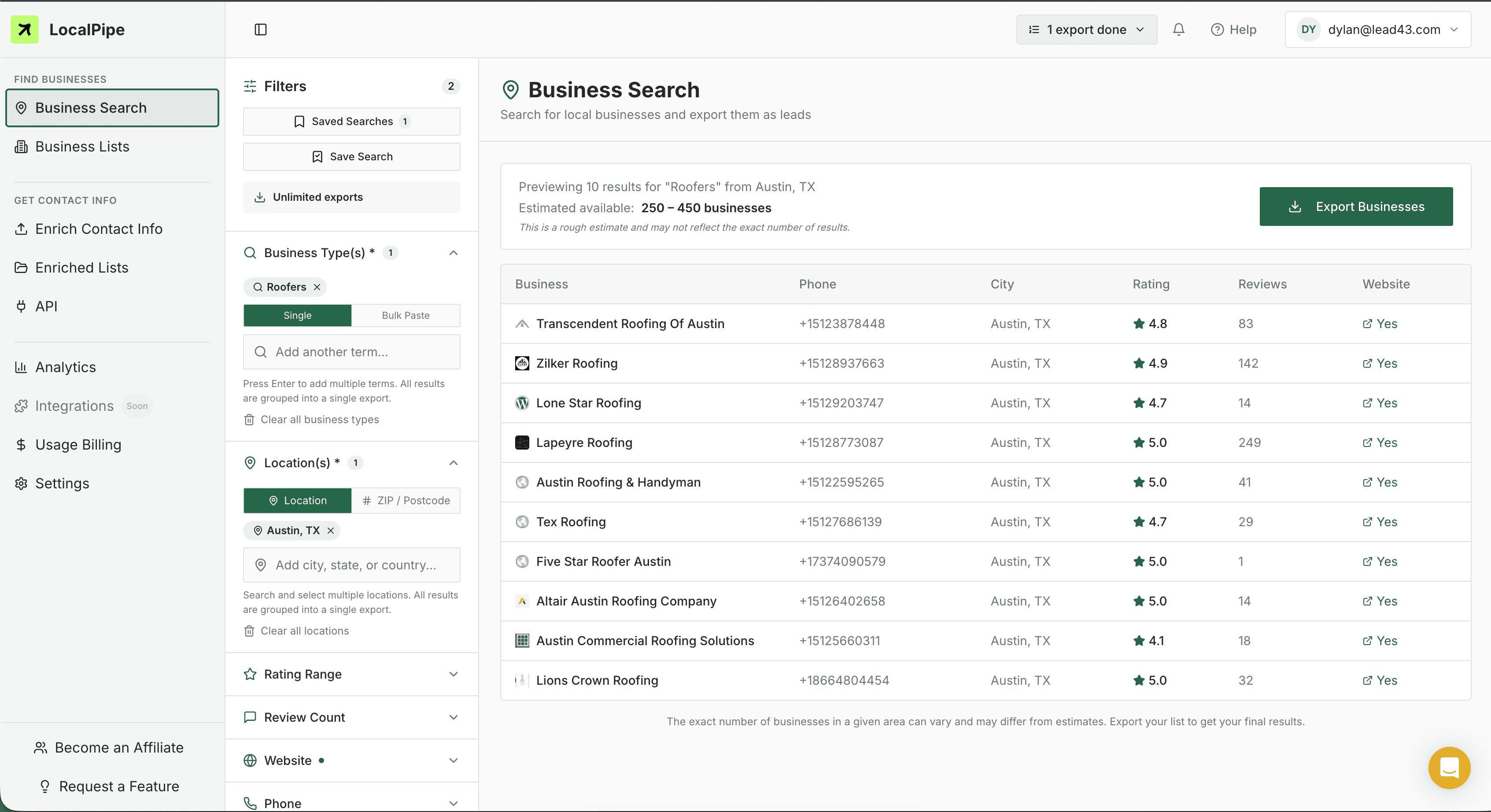 LocalPipe Business Search demo